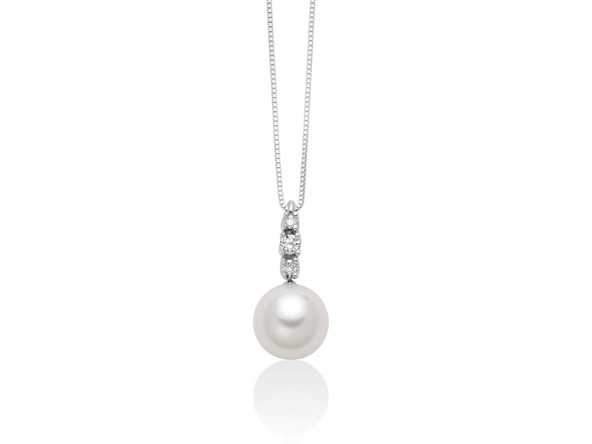 Miluna Collana in oro bianco 18 kt con perla Akoya Antiqua Special Selection 8-8,5 mm e diamanti naturali ct 0,09 - PCL6465