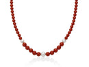 Collana Miluna "Terra e Mare" – Perle freshwater e agglomerato di Corallo Rosso, con chiusura in argento - PCL6694
