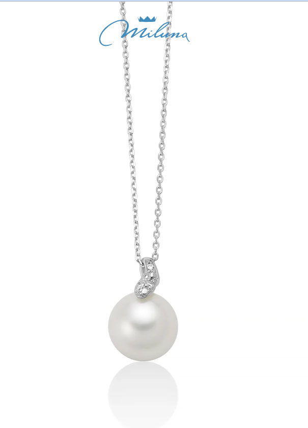 Collana Miluna con perla Oriente e tre diamanti in oro bianco 375, 7.5-8mm - PCL6729X