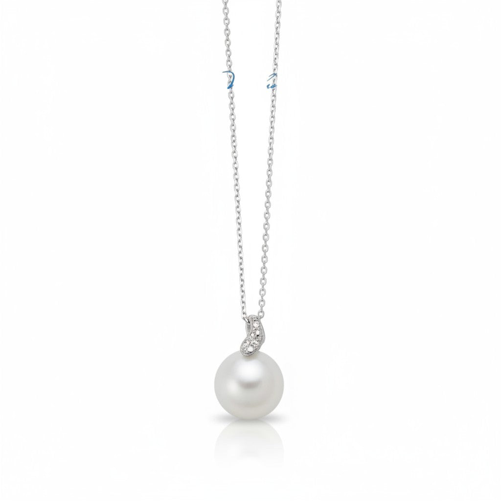Collana Miluna con perla Oriente e tre diamanti in oro bianco 375, 7.5-8mm - PCL6729X