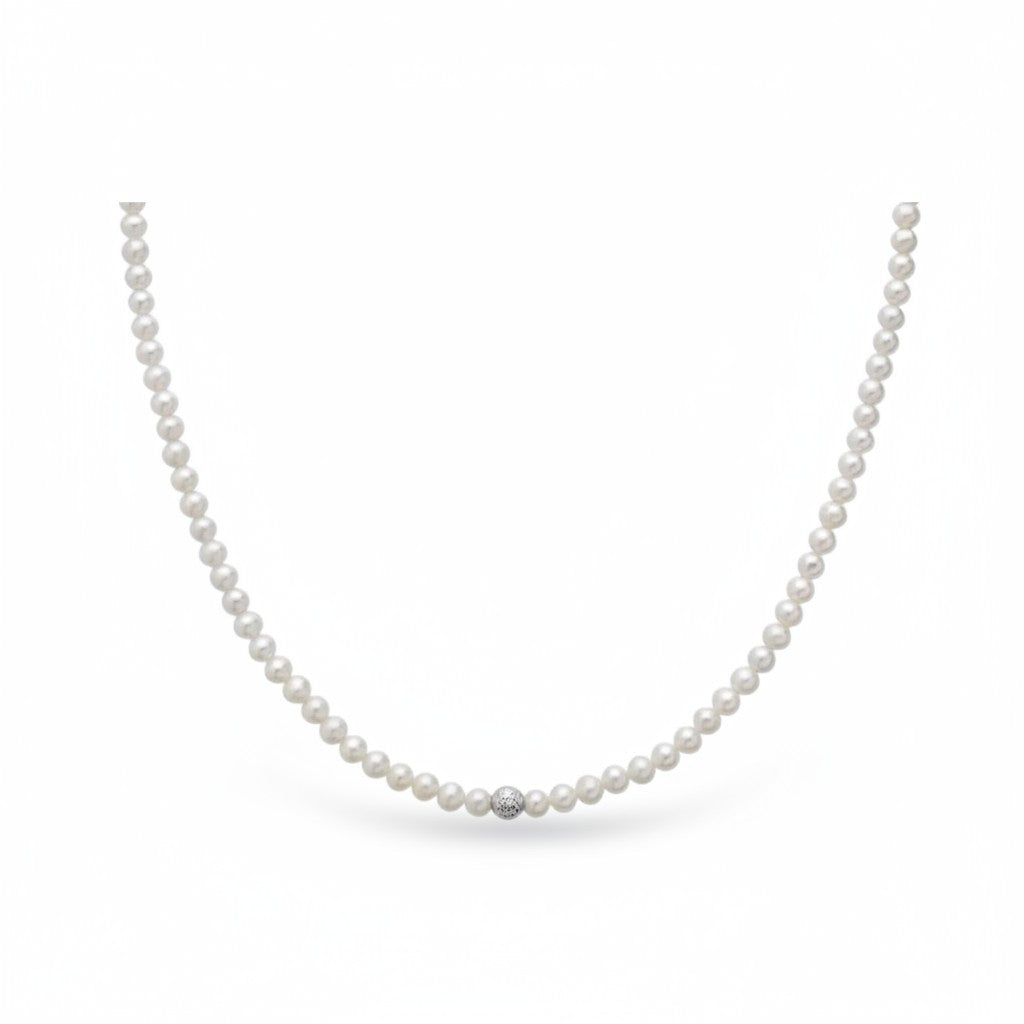 Collana miluna di perle Oriente 40 cm con chiusura in oro bianco 18kt, 4-4.5mm - PCL6747