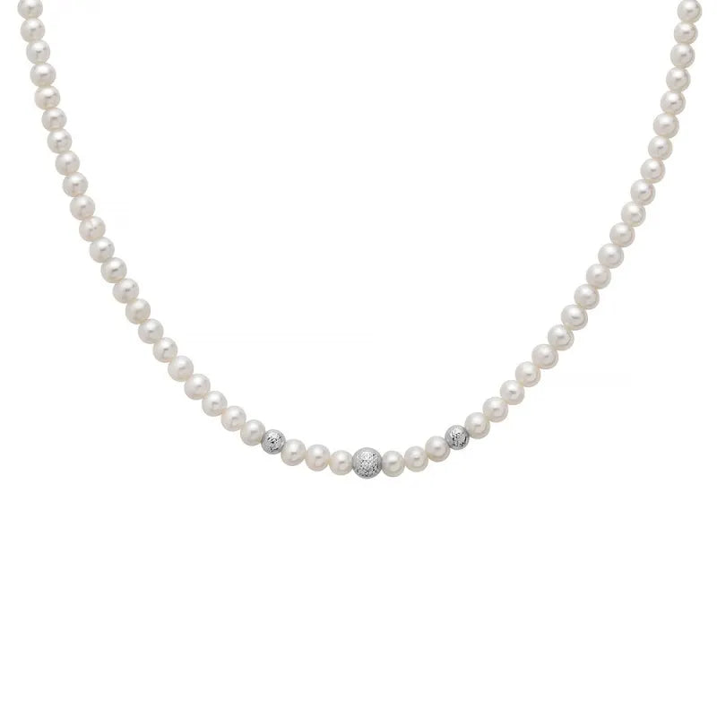 Collana miluna di perle Oriente 40 cm con chiusura in oro bianco 18kt, 4-4.5mm - PCL6749