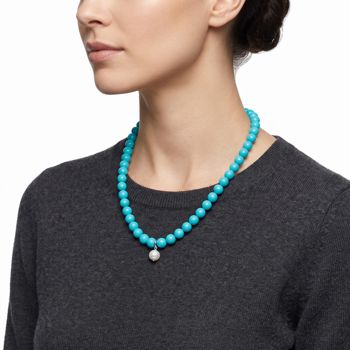 Collana Miluna Collezione Terra e Mare in Pasta di Turchese e Perla Pendente, Argento, 42 cm - PCL6780