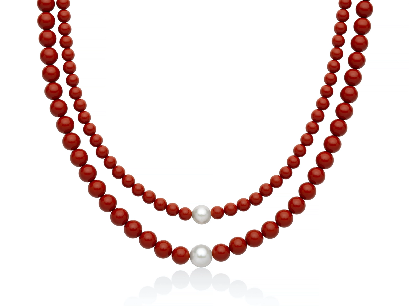 Collana Miluna "Terra e Mare" – Perle freshwater e agglomerato di Corallo Rosso, con chiusura in argento - PCL6786