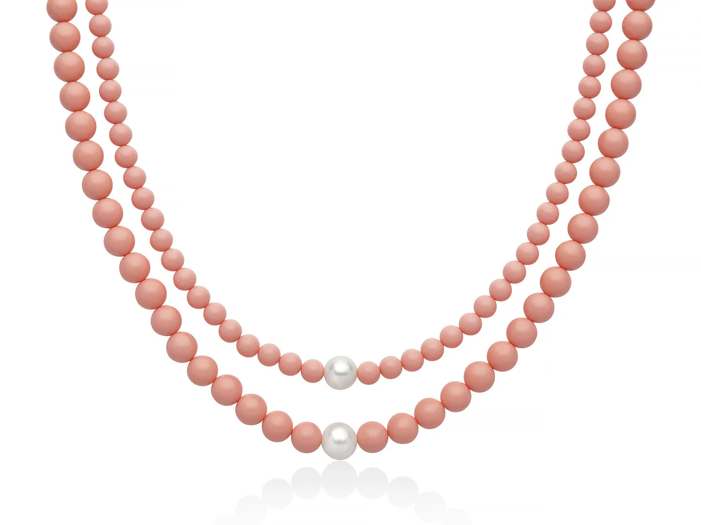 Collana Miluna "Terra e Mare" – Perle freshwater e agglomerato di Corallo Rosa, con chiusura in argento - PCL6787
