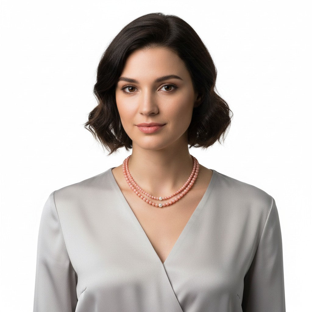 Collana Miluna "Terra e Mare" – Perle freshwater e agglomerato di Corallo Rosa, con chiusura in argento - PCL6787