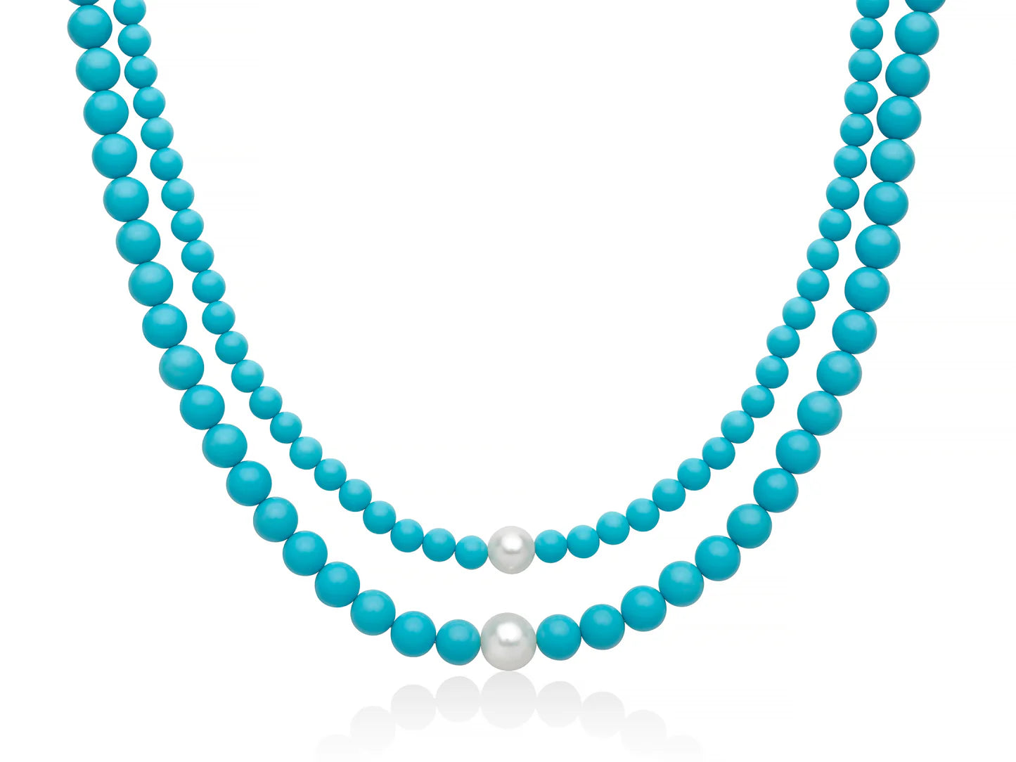 Collana Miluna "Terra e Mare" – Perle e Agglomerato di Corallo Turchese a doppio filo - PCL6788