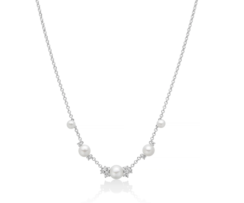 Collana miluna Andromeda con perle Oriente e topazi bianchi, chiusura in argento 925 - PCL6825