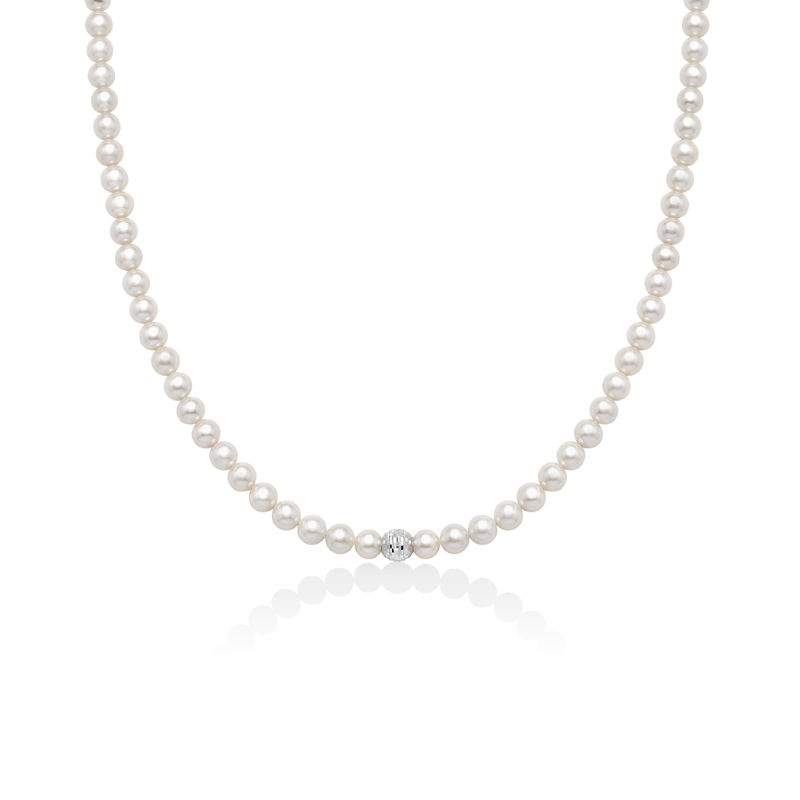 Collana Miluna di perle Oriente con sfera diamantata in oro bianco 375, 4-4.5mm - PCL6925BX
