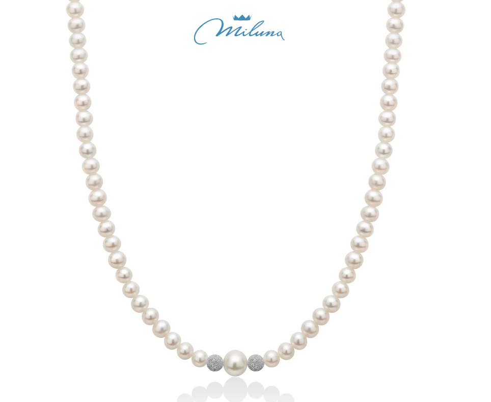 Collana Miluna di perle Oriente con sfere in oro bianco 18kt diamantate - PCL6970