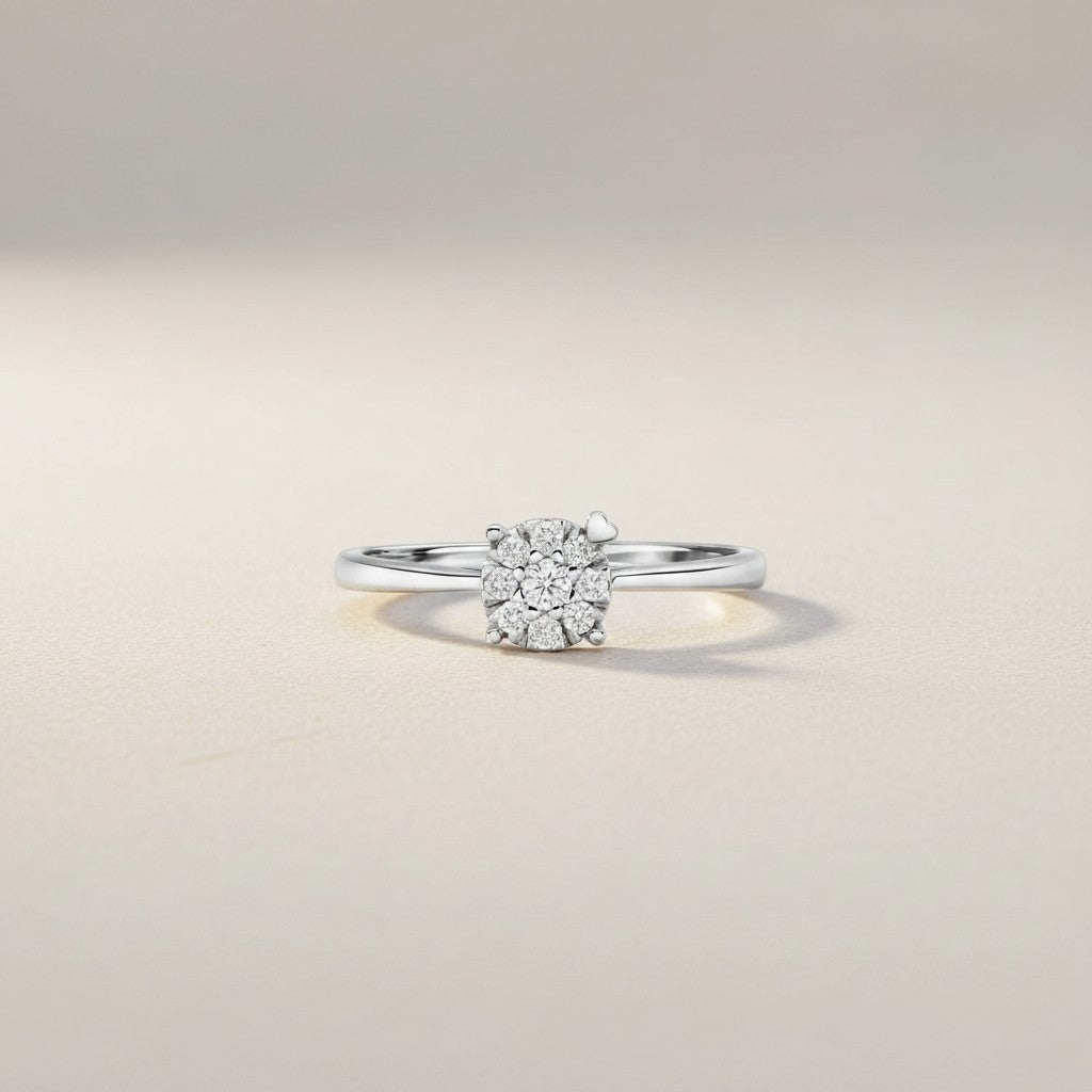 Perdirtiche - Anello solitario in oro bianco 18kt e mosaico di diamanti 0.15ct - PDC040-015