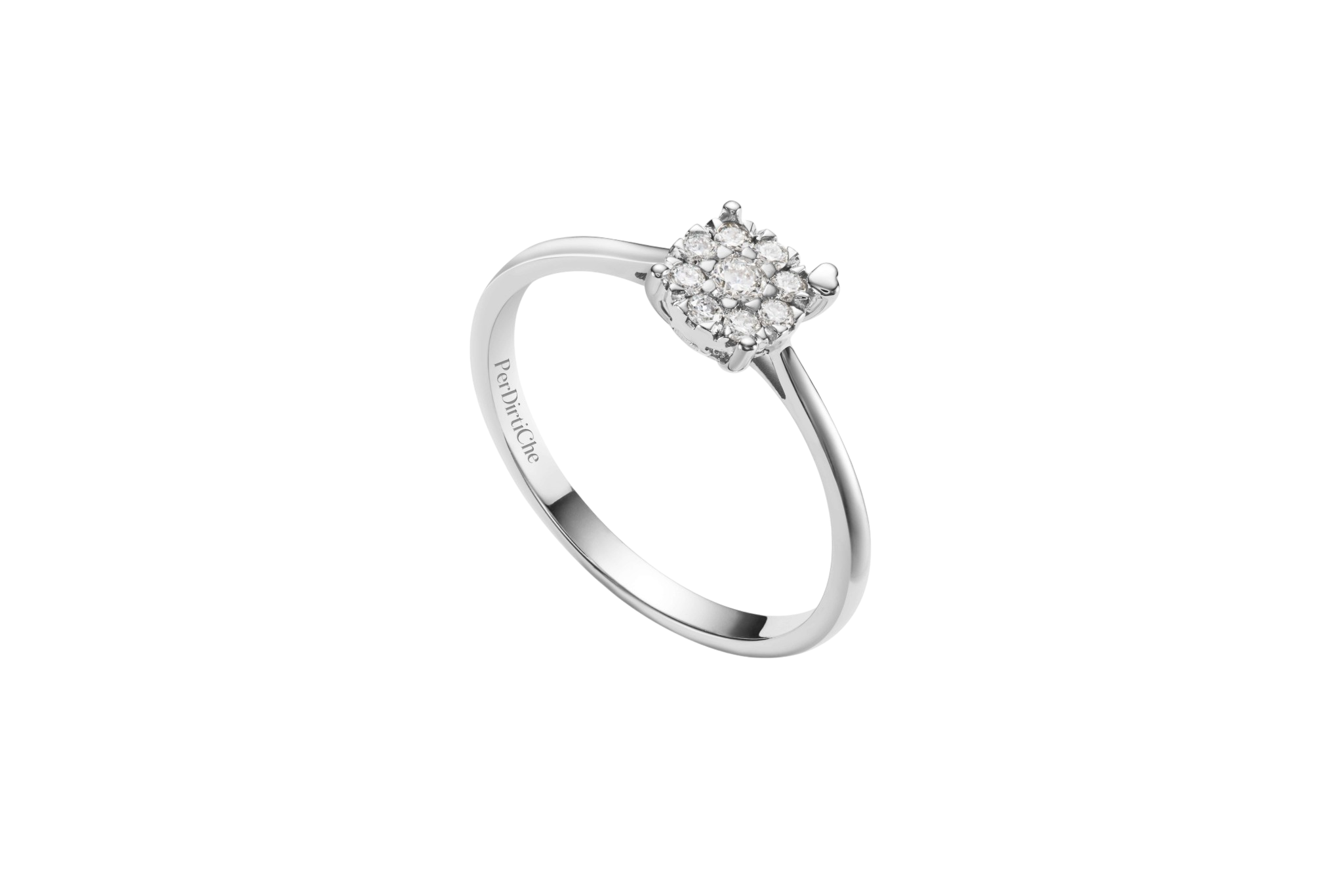 Perdirtiche - Anello solitario in oro bianco 18kt e mosaico di diamanti 0.15ct - PDC040-015