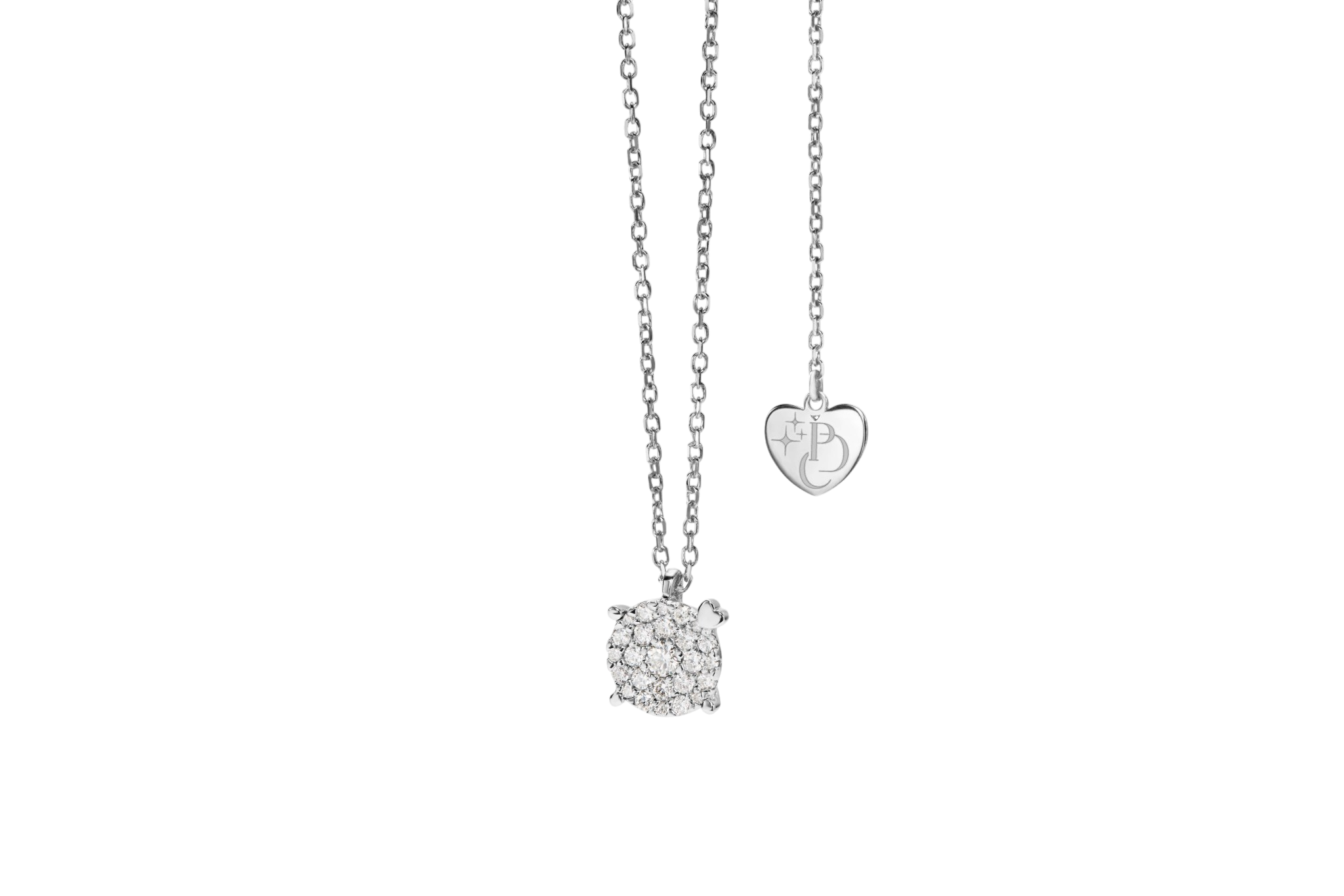 Perdirtiche - Girocollo punto luce in oro bianco 18kt, griffe a cuore e diamanti 0.23ct - PDC043-023