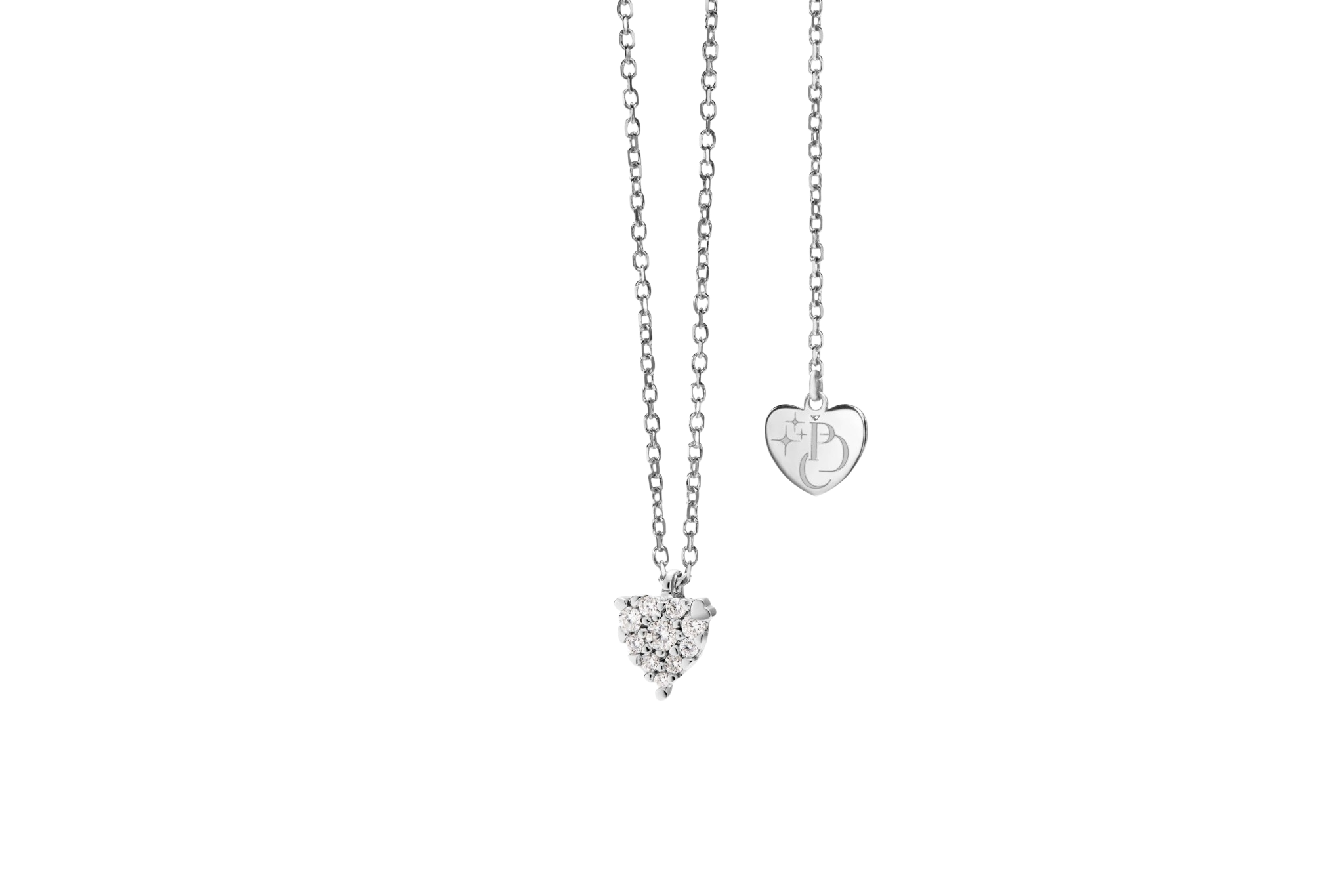 Perdirtiche - Girocollo punto luce in oro bianco 18kt, griffe a cuore e mosaico di diamanti 0.13ct - PDC053-013