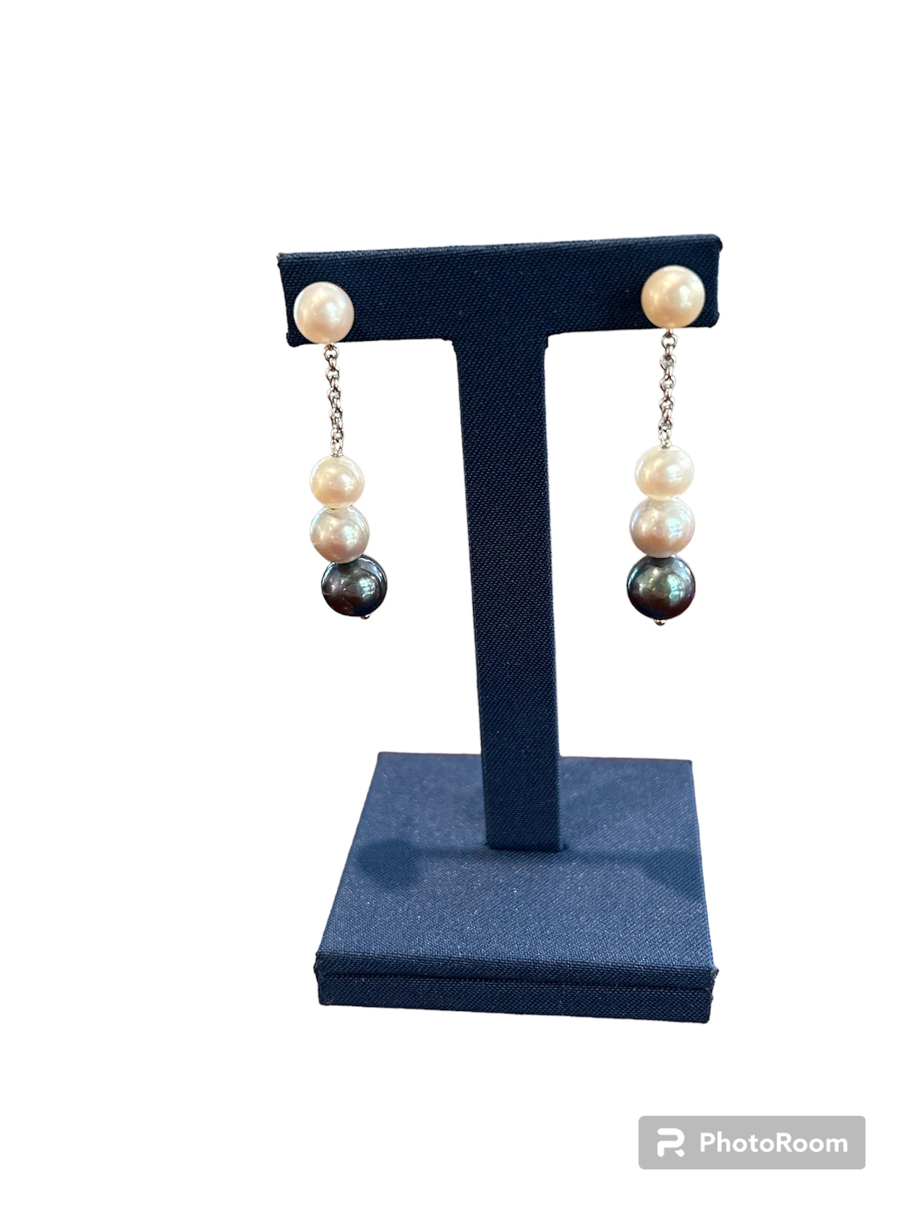 White gold earrings with white and black Australian pearls - PER14218