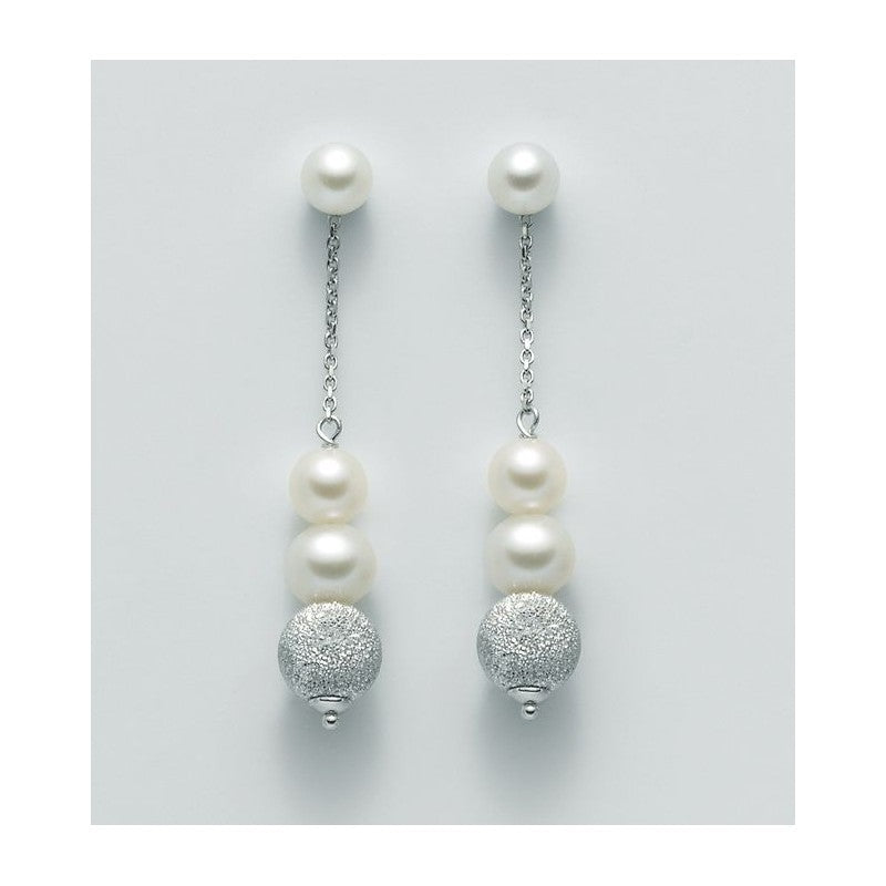 Orecchini Miluna da Donna - Pendenti in Oro Bianco 18 carati con Perle e Boules - PER1961