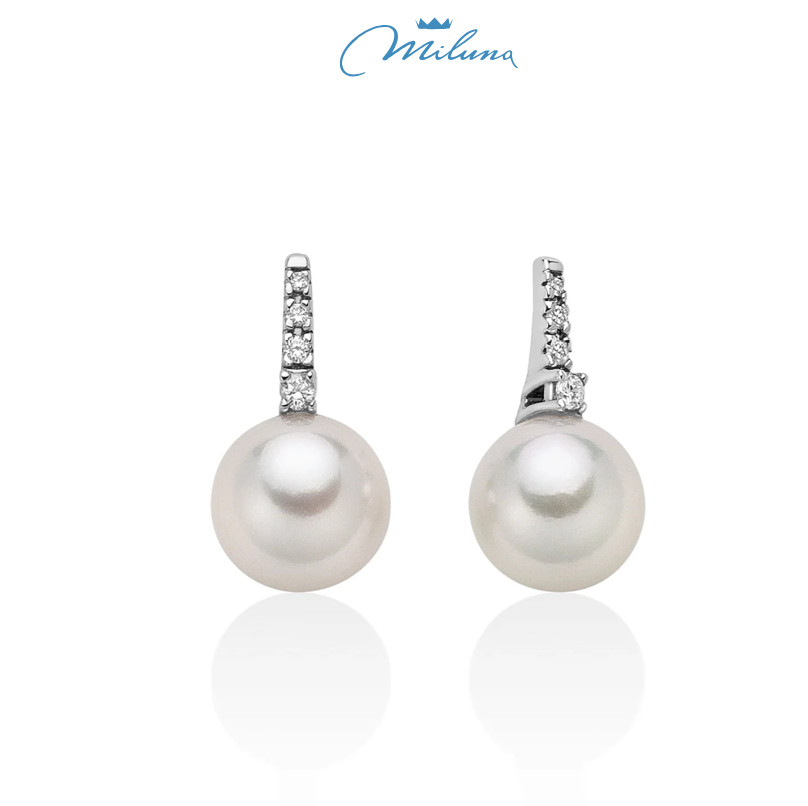 Orecchini Miluna di perle Akoya in oro 18KT e diamanti a scalare - PER2415