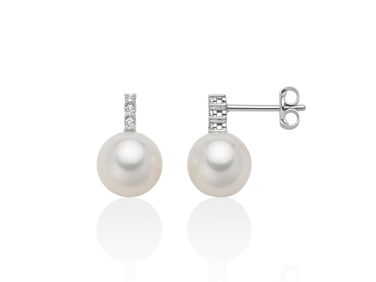 Miluna Orecchini in oro bianco 18 kt con perle vere 8,5-9 mm e diamanti naturali ct 0,06 - PER2598