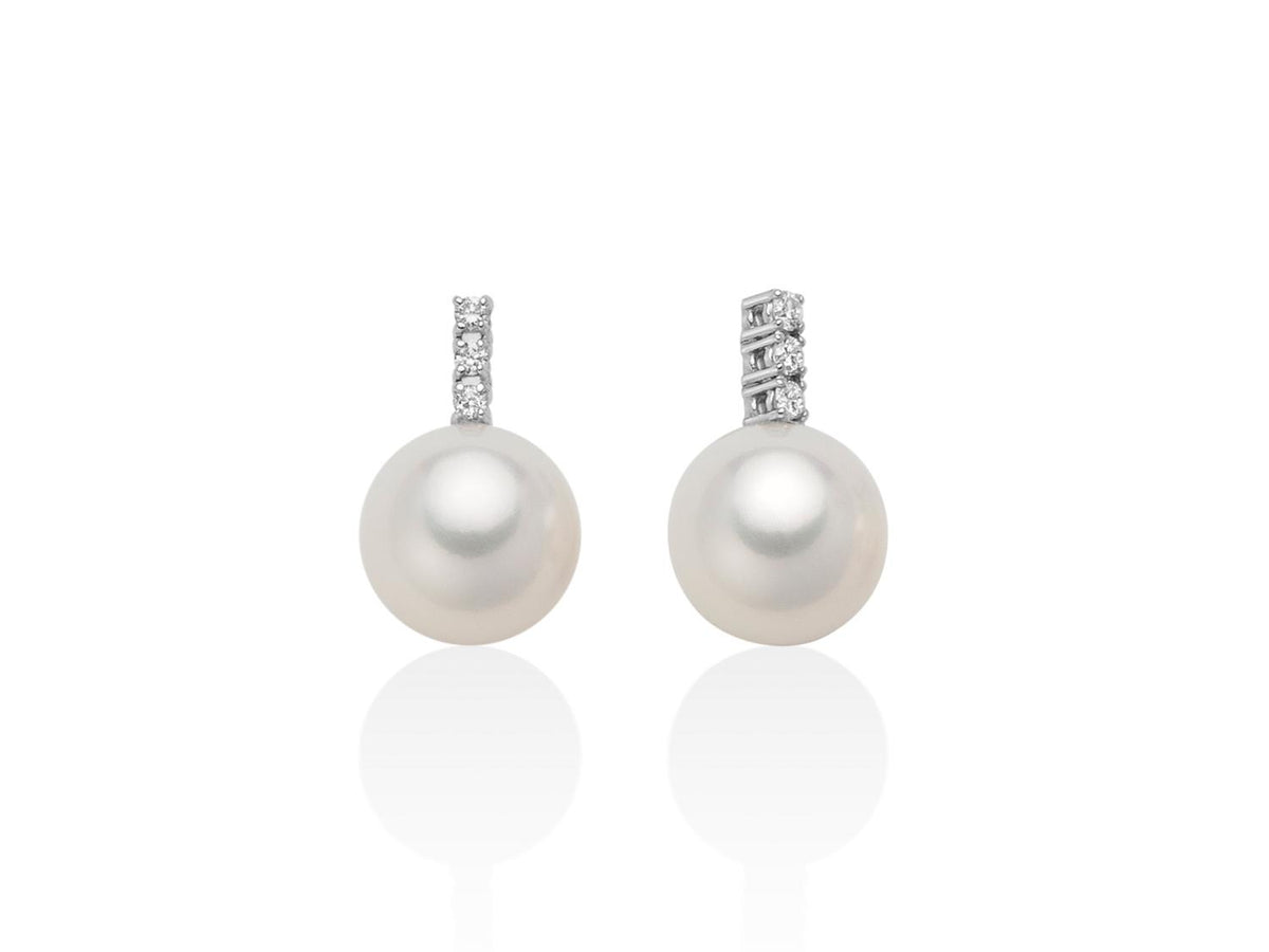 Miluna Orecchini in oro bianco 18 kt con perle vere 8,5-9 mm e diamanti naturali ct 0,06 - PER2598
