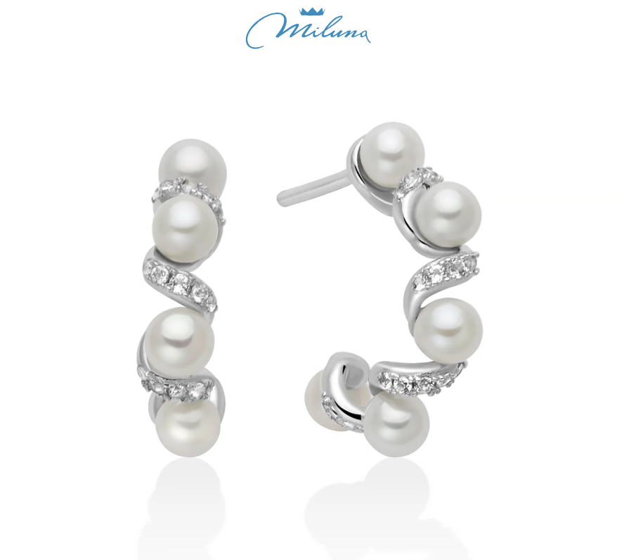 Orecchini Miluna a cerchio in argento, collezione Eclissi con perle Oriente e sinuosa lavorazione in argento e topazi - PER2862