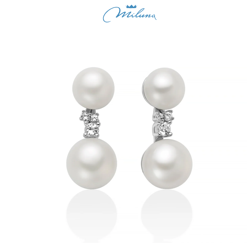 Orecchini Miluna in argento, collezione Andromeda con due perle Oriente e topazi bianchi - PER2889