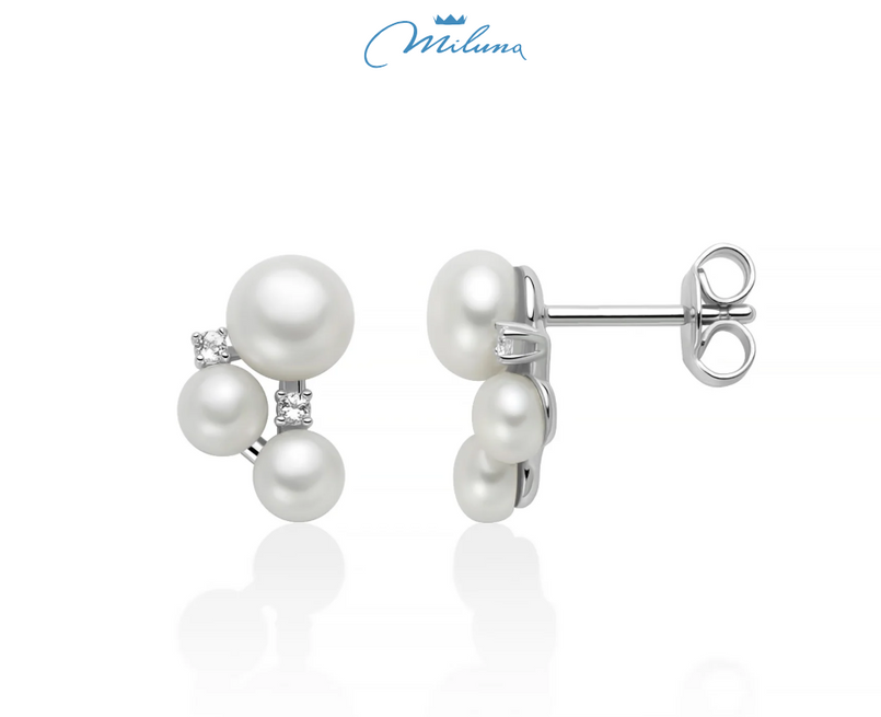 Orecchini Miluna in argento, collezione Andromeda con tre perle Oriente e topazi bianchi - PER2890