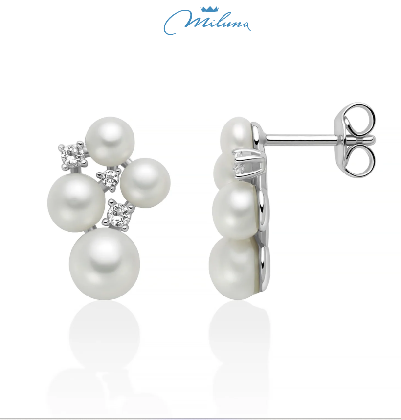 Orecchini Miluna in argento, collezione Andromeda con quattro perle Oriente e topazi bianchi - PER2893