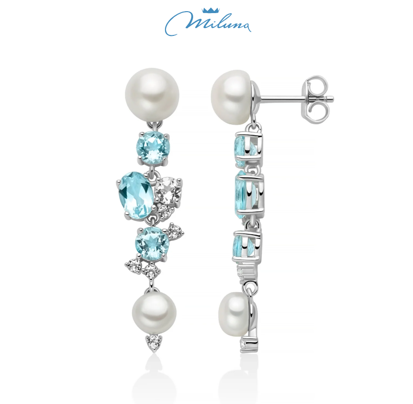 Orecchini Miluna pendenti in argneto, collezione Celestia con perle Oriente e Gemma del Cielo - PER2964