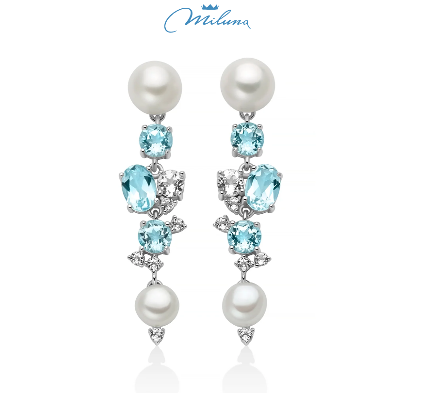 Orecchini Miluna pendenti in argneto, collezione Celestia con perle Oriente e Gemma del Cielo - PER2964