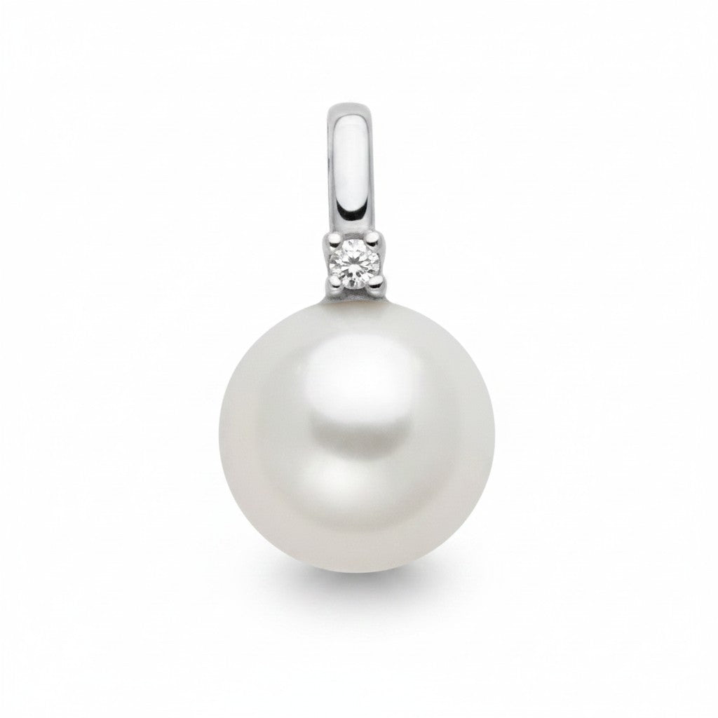 Pendente Miluna in oro bianco 18kt, diamanti sul gambo, e perla orientale di acqua dolce, 7-7.5mm - PFD970