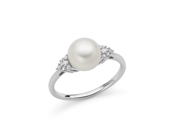 Anello Miluna con diamanti e perla oriente, in oro bianco 18kt - PLI1715