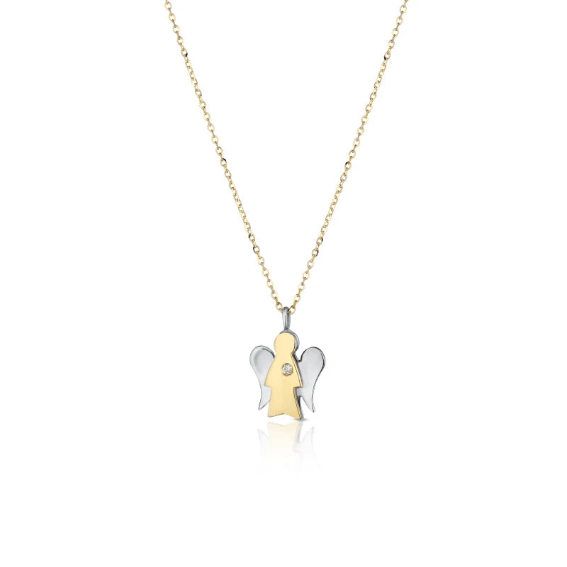 COLLANA CON PENDENTE ANGELO CHARM IN ORO E DIAMANTE - PZ658