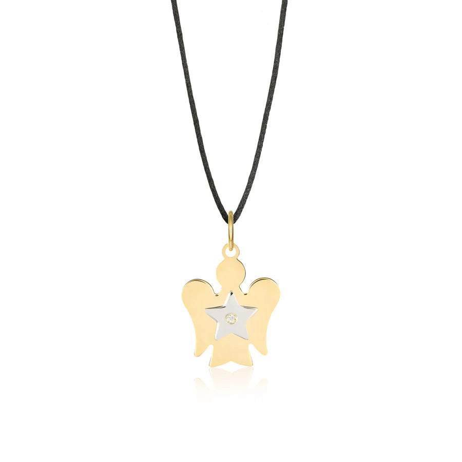 Ciondolo ROBERTO GIANNOTTI Angelo in Oro giallo 18KT con stella e diamante - PZ685