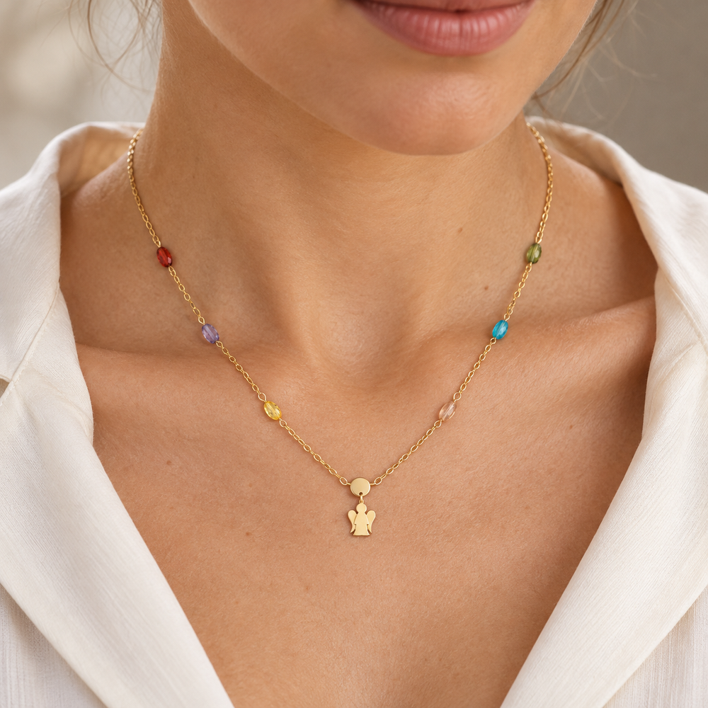 Collana Roberto Giannotti in oro giallo 18kt con angelo e pietre colorate - PZ689