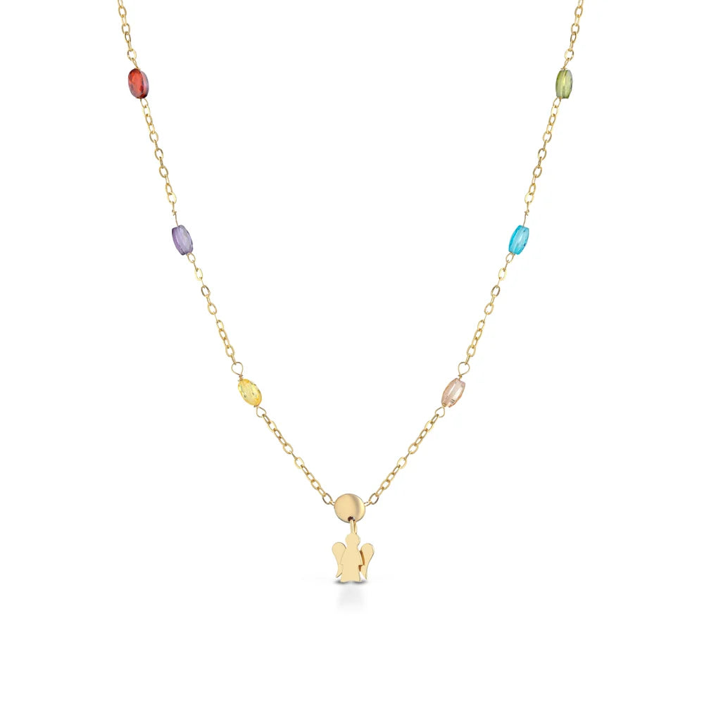 Collana Roberto Giannotti in oro giallo 18kt con angelo e pietre colorate - PZ689