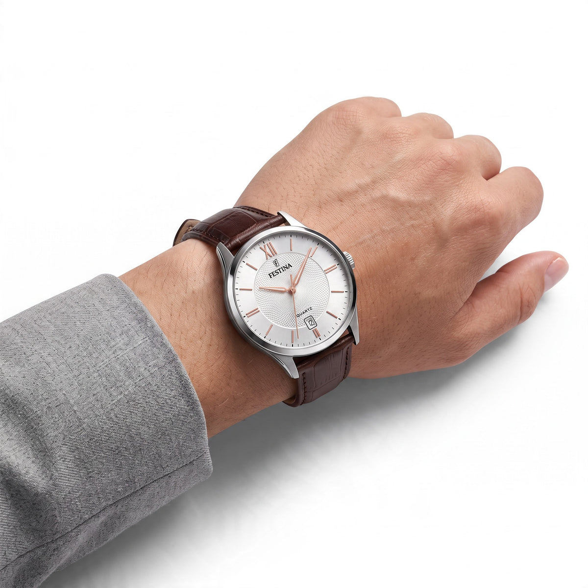 Orologio da uomo Festina Classics, quarzo quadrante bianco e cinturino in pelle marrone, 43mm - F20426/4