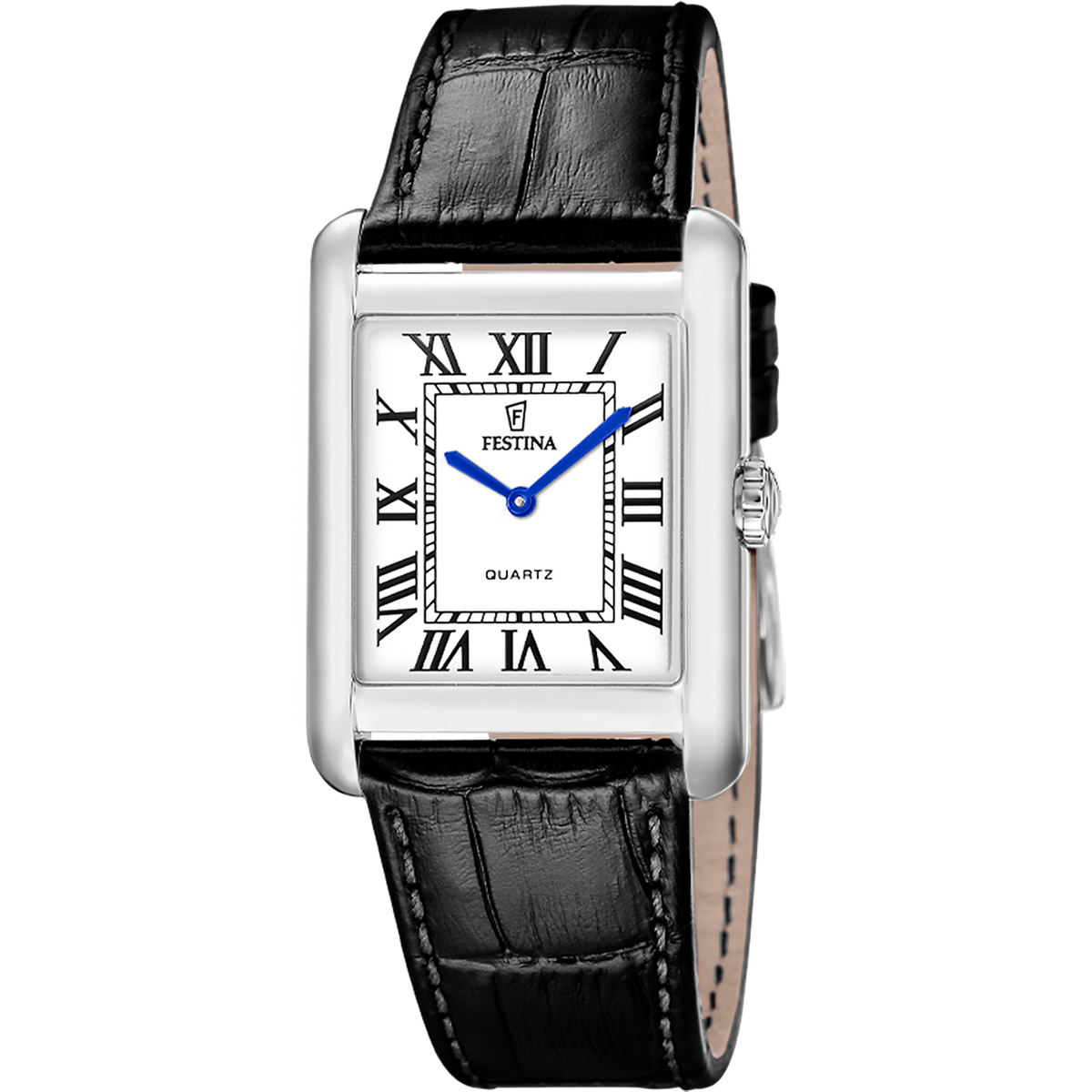 Orologio Festina On The Square da uomo, grigio cinghia pelle, quarzo quadrante rettangolare bianco, 30mm - F20771/1