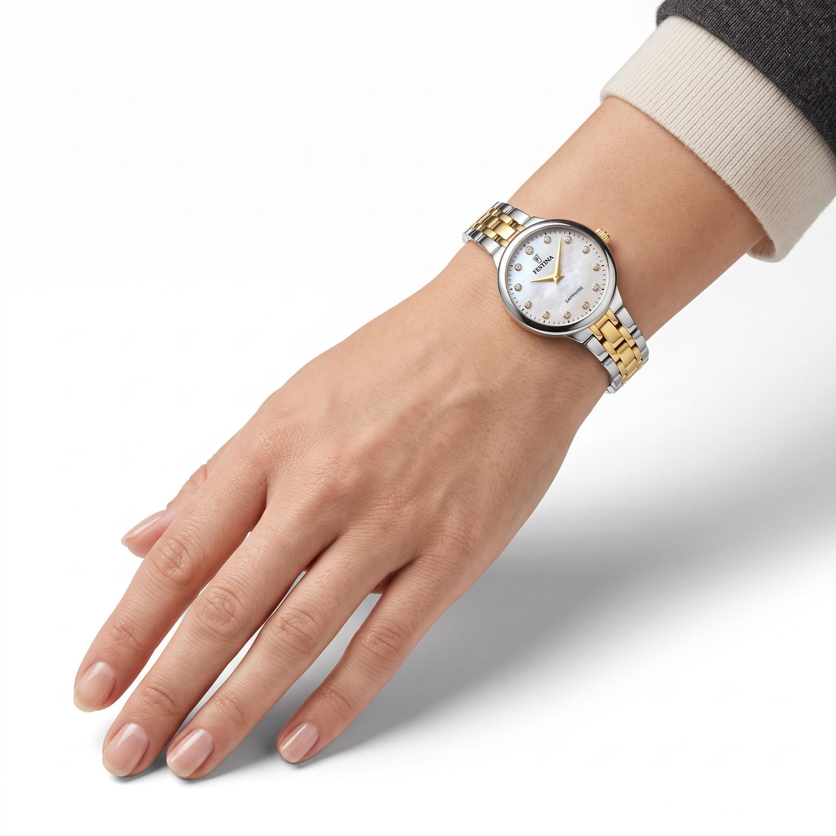 Orologio da donna Festina Mademoiselle, beige cinghia acciaio inossidabile, bracciale bicolor, quarzo quadrante madreperla, 28.5mm - F20792/1