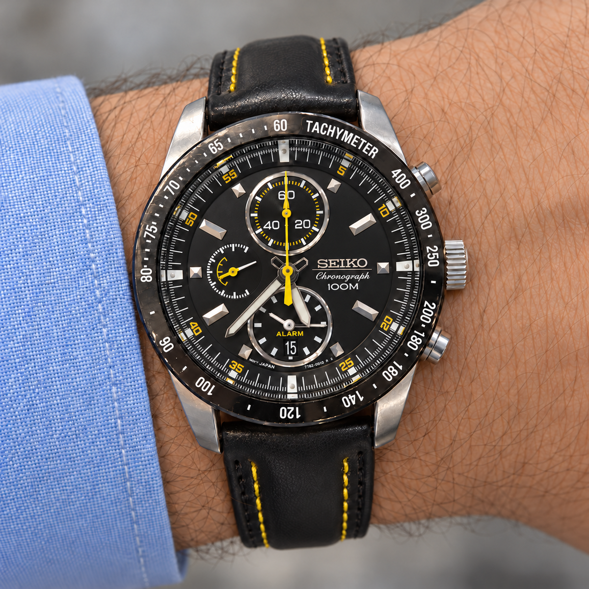 Orologio Seiko Motor Spo Chronograph Alarm — 40 mm — Quarzo 7T62 cronografo con allarme e tachimetro — NOS - SNAD93P1