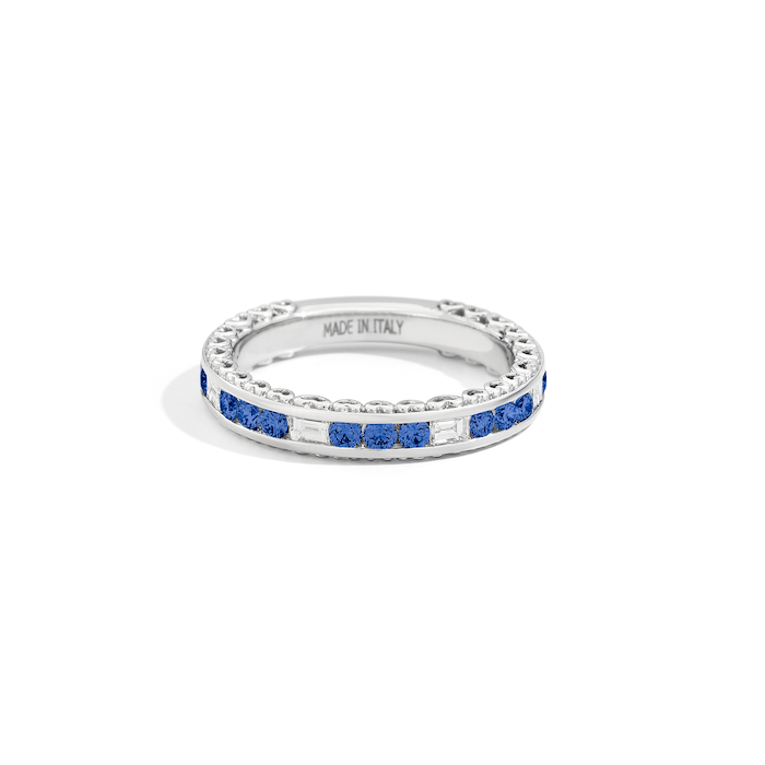 Anniversary collection ring in white gold, diamonds and sapphires, 0.71ct of sapphires - R01GD013/ZB