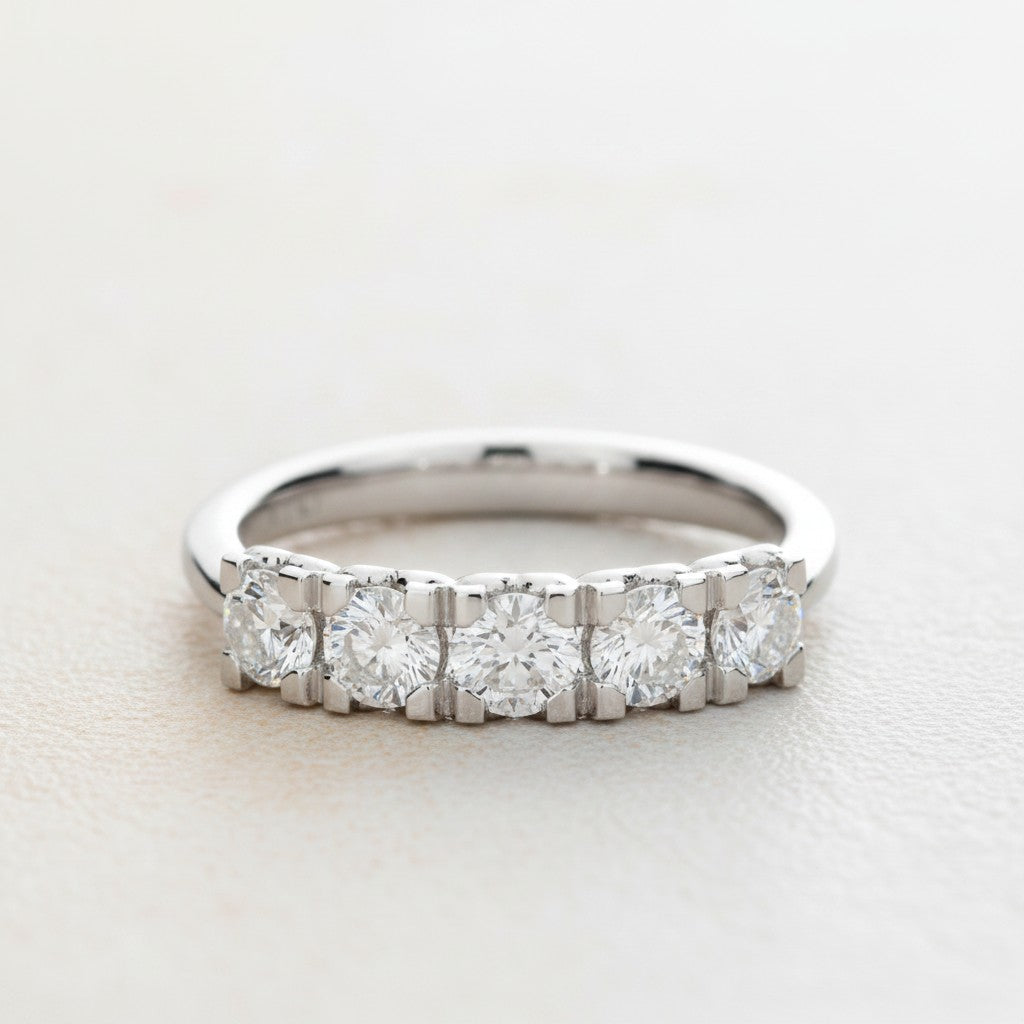 Recarlo Anello veretta a 5 diamanti in oro bianco 18kt 0.25ct - R01MZ031/025