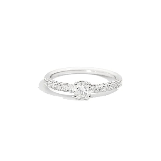 Pave' Anniversary Solitaire Ring in White Gold with Diamonds, 0.56ct - R01SP209/055