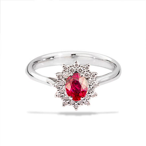 Anello Recarlo in oro bianco 18kt, giro di diamanti e rubino centrale, 0.46ct di rubino - R77CC001/RB