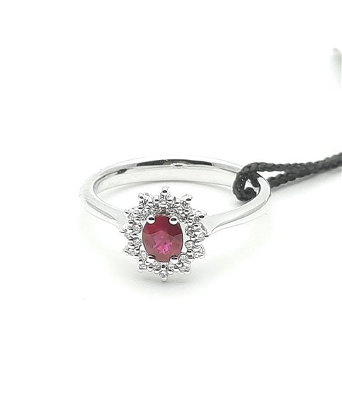 Anello Recarlo in oro bianco 18kt, giro di diamanti e rubino centrale, 0.46ct di rubino - R77CC001/RB