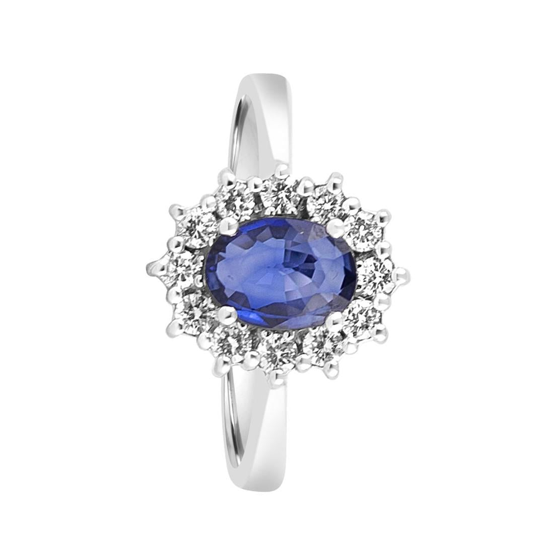 Anello Recarlo in oro bianco 18kt, zaffiro taglio ovale e giro di diamanti, 0.78ct di zaffiro - R79CC108/ZB030
