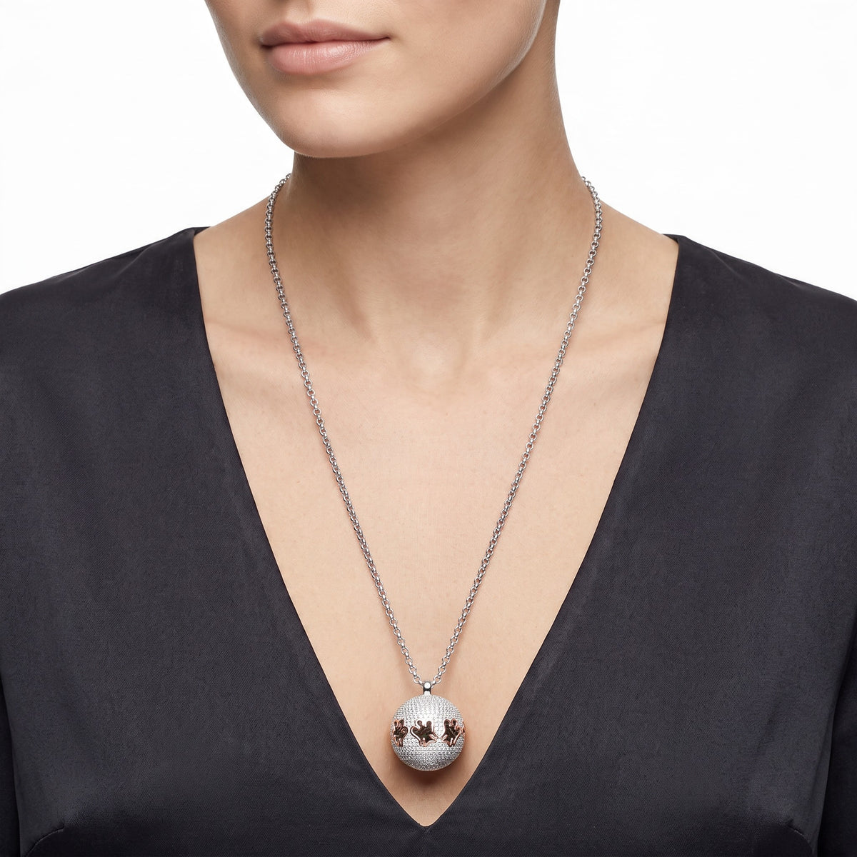 COLLANA ROBERTO GIANNOTTI Chiama Angeli in argento con Angeli rosati traforati e zirconi - SFA166