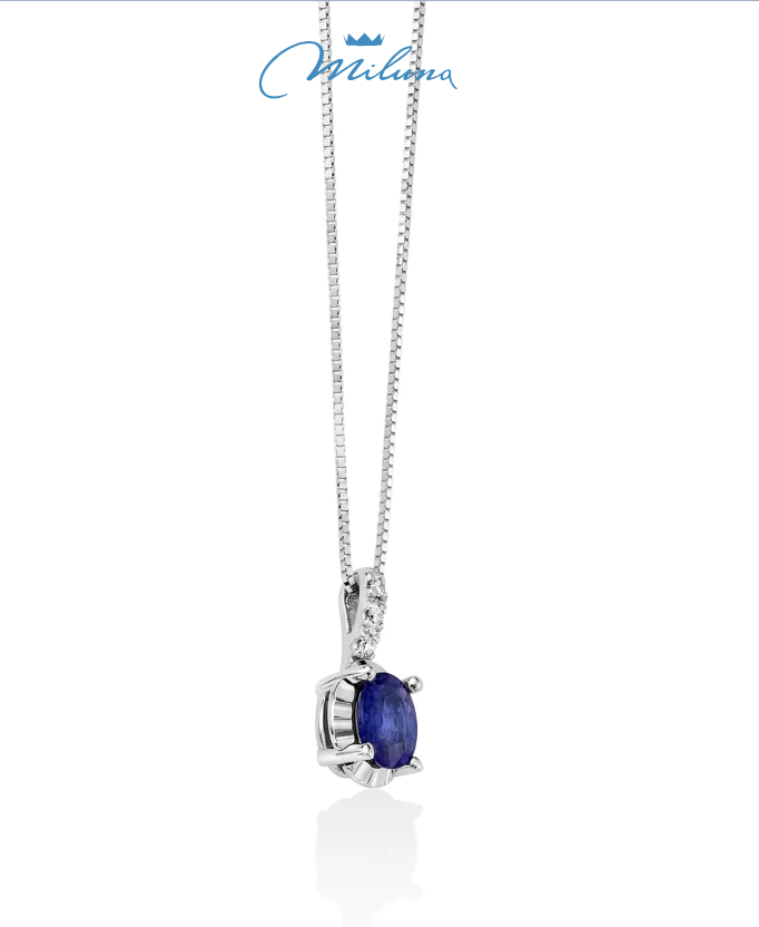 Collana Miluna con zaffiro blu ovale e tre diamanti in oro bianco 18kt - CLD4194