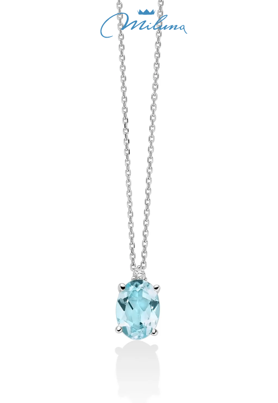 Girocollo MILUNA con Gemma del Cielo ovale e diamante in oro bianco 375 - CLD4698X