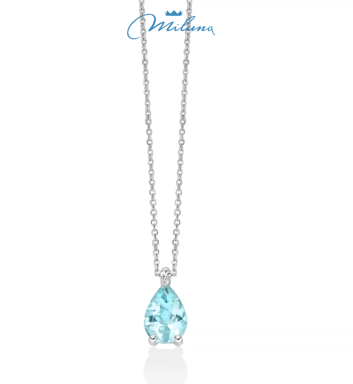 Collier Miluna con acquamarina taglio goccia e diamante - CLD5368