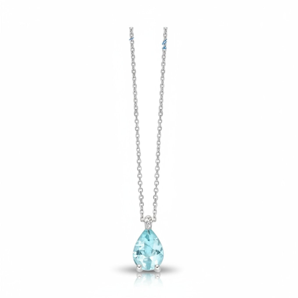 Collier Miluna in oro bianco 18kt, con acquamarina taglio goccia e diamante - CLD5368
